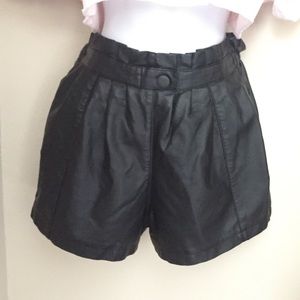 Cherry Bomb Faux Leather Paperbag Shorts, Size S